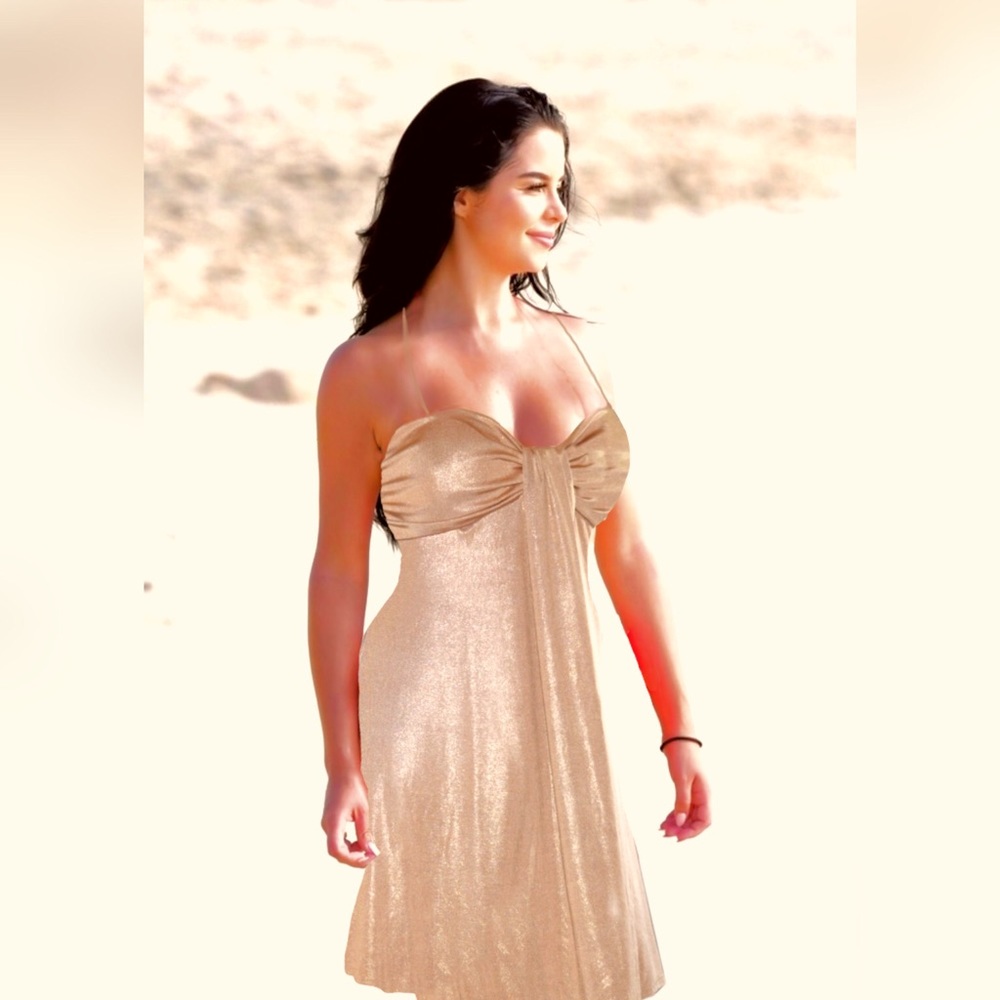 Charlotte Russe Gold Sweetheart Waterfall Dress